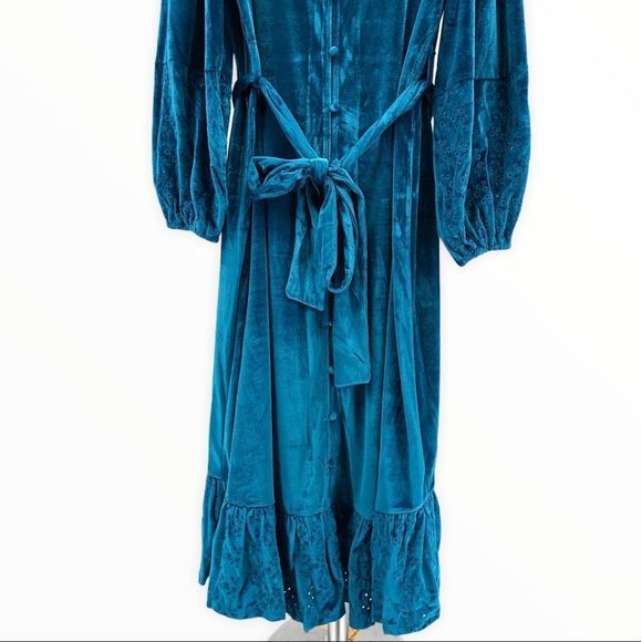 ASOS Teal Velvet Embroidered Belted Maternity Midi Dress NWT - Picture 6 of 14